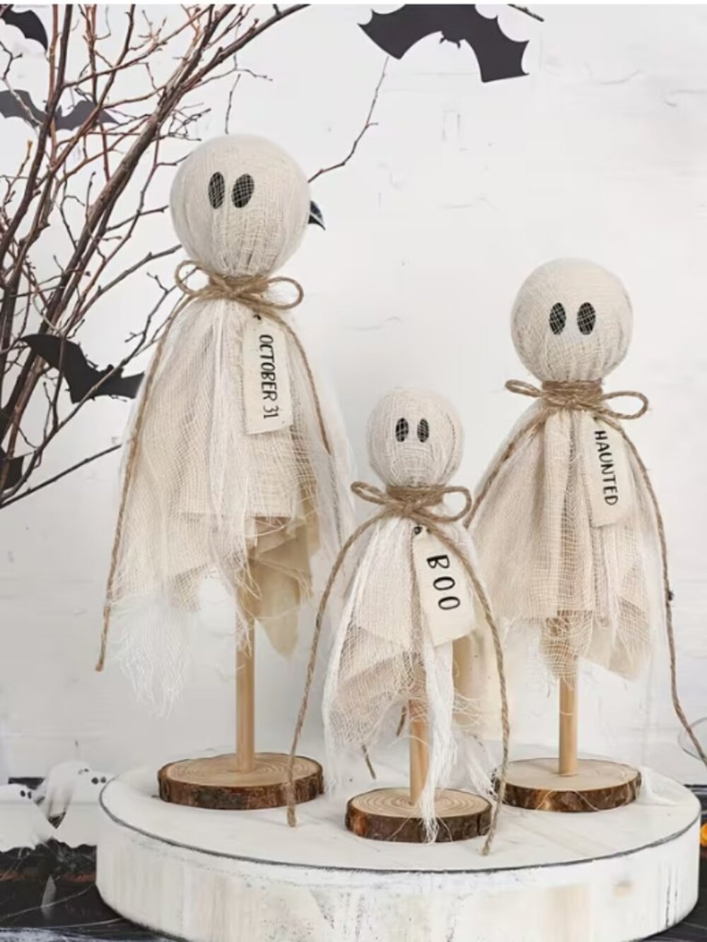 3pcs Wooden Ghost Stand Set